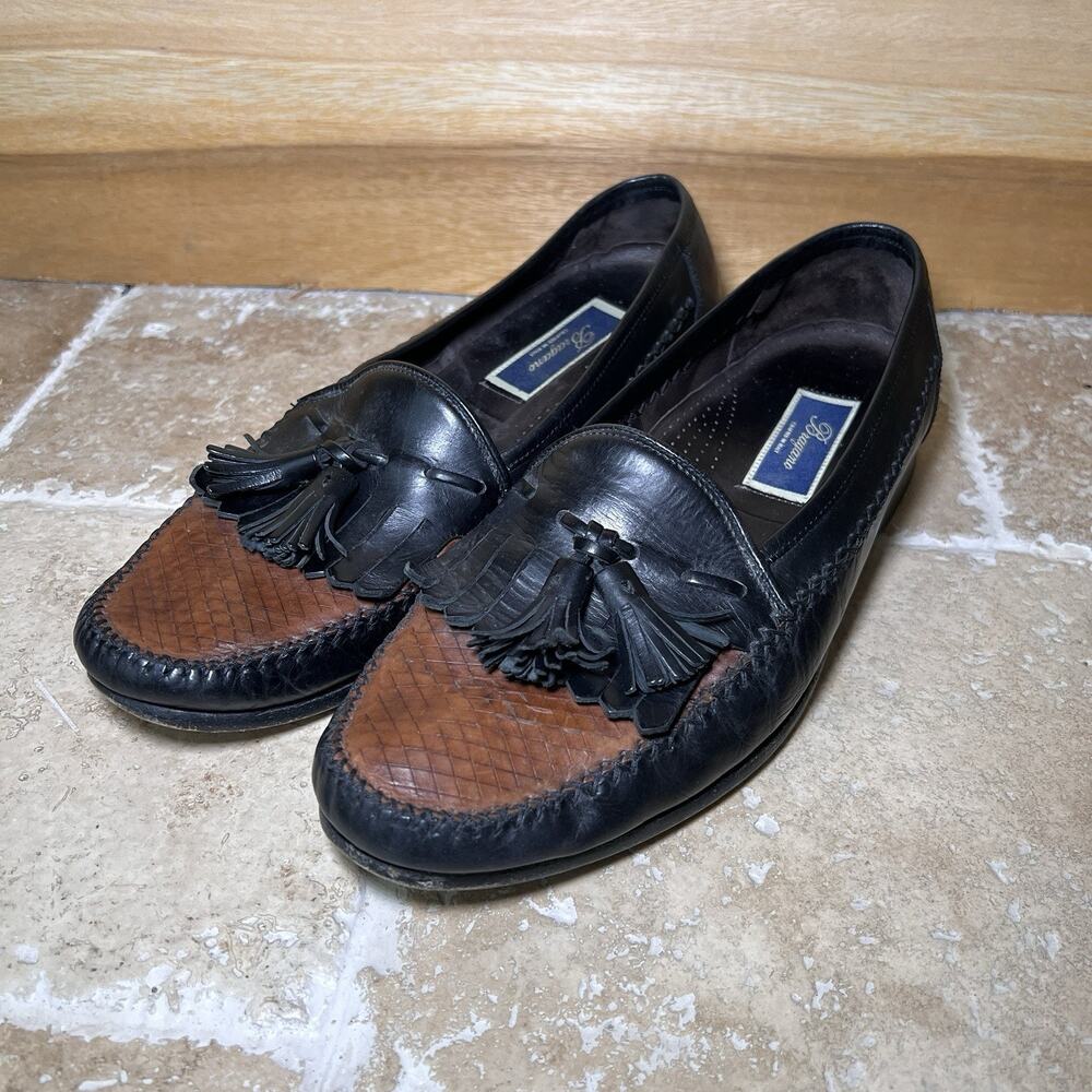 Vintage Bragano Black Brown Leather Woven Loafers Italy Dress Shoes Men Size 12
